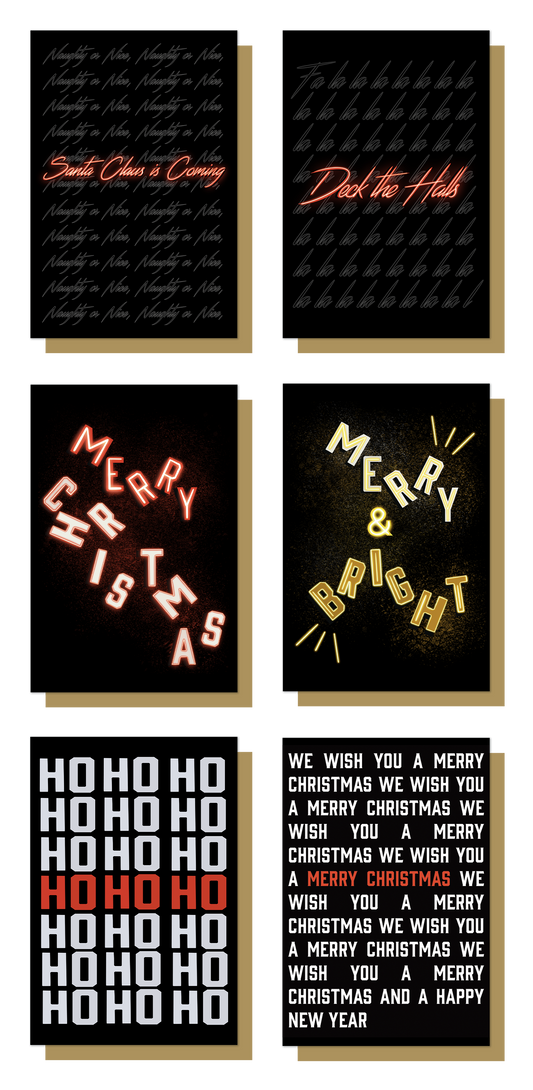 Set of 12 Neon Christmas Cards