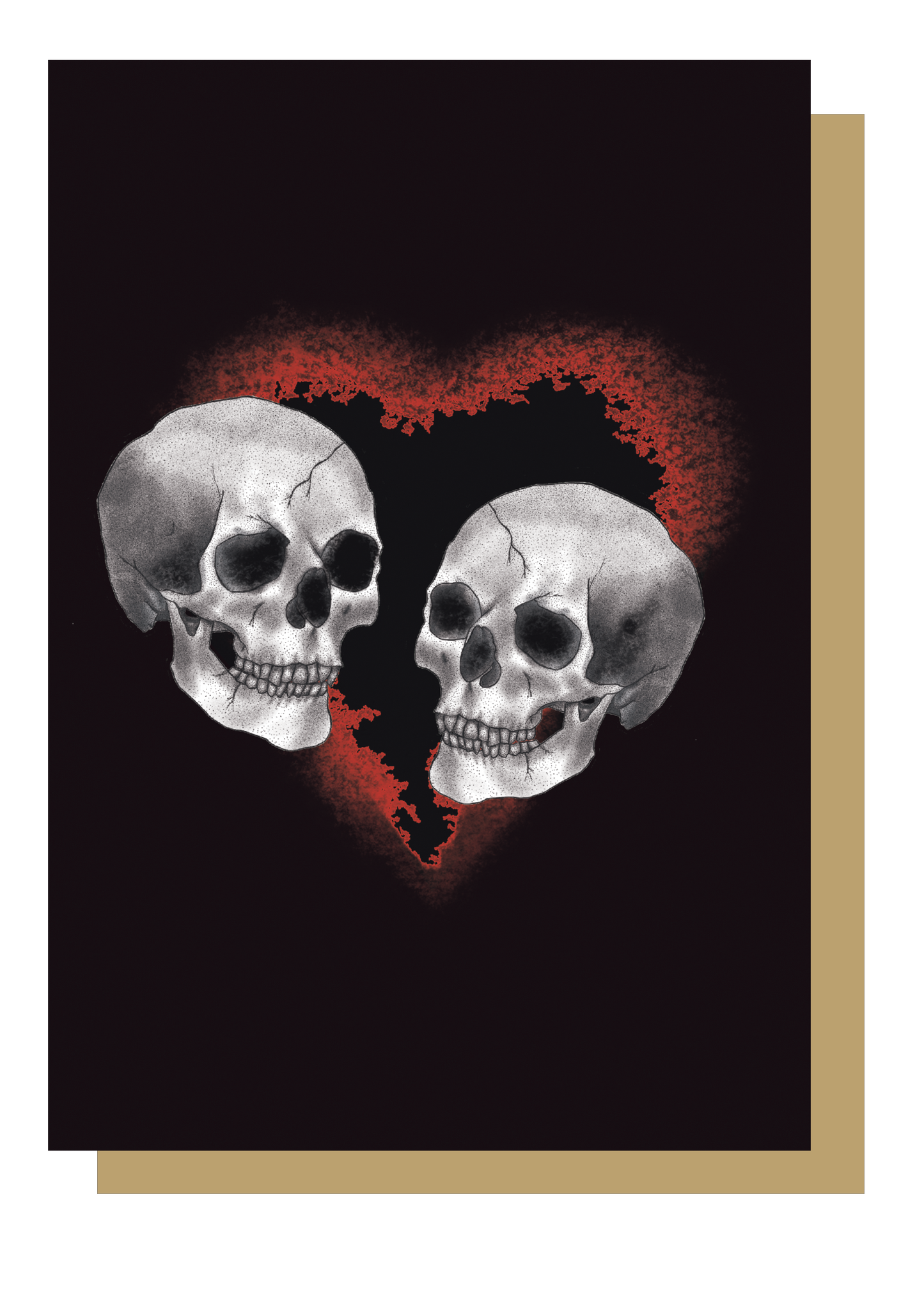 Skull Couple Red Heart Gothic Card