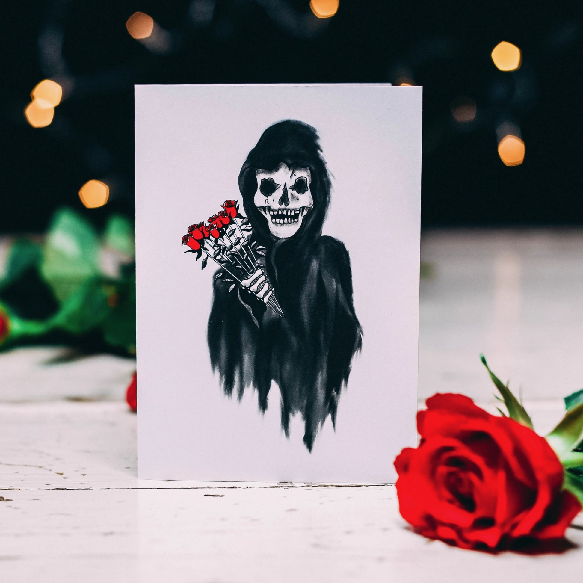 Reaper with Roses Gothic Valentines Card