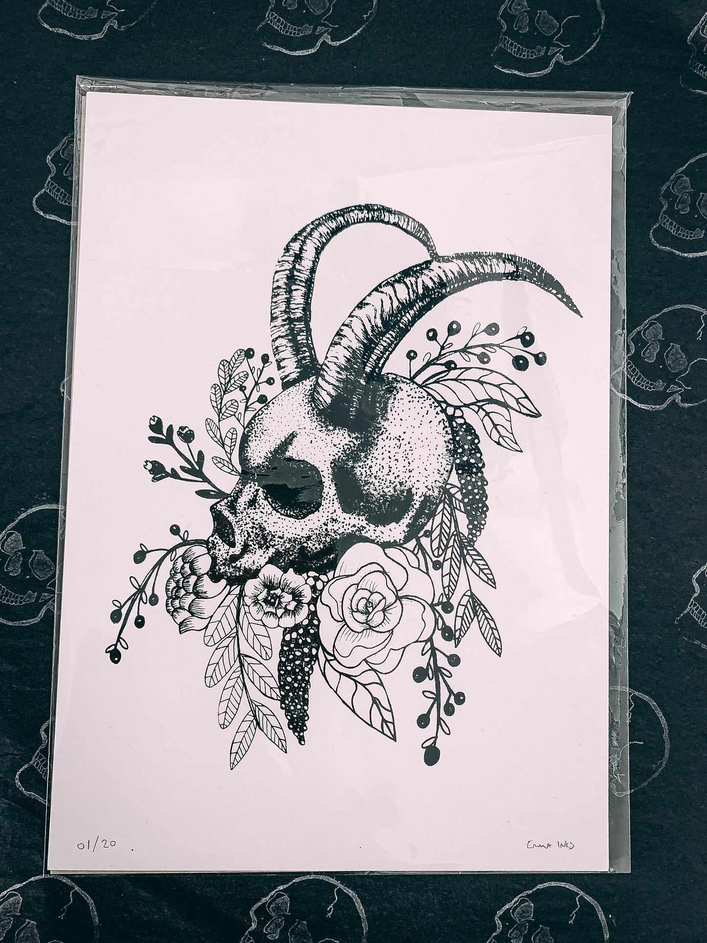 Skull With Horns - A4 Screen Print