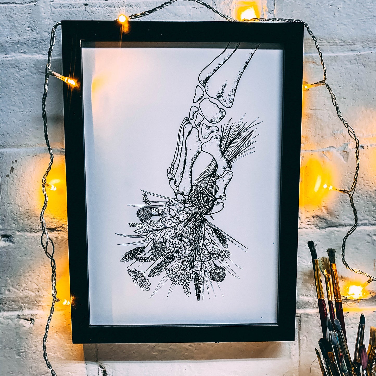 Skeleton With Flowers White - A4 Screen Print