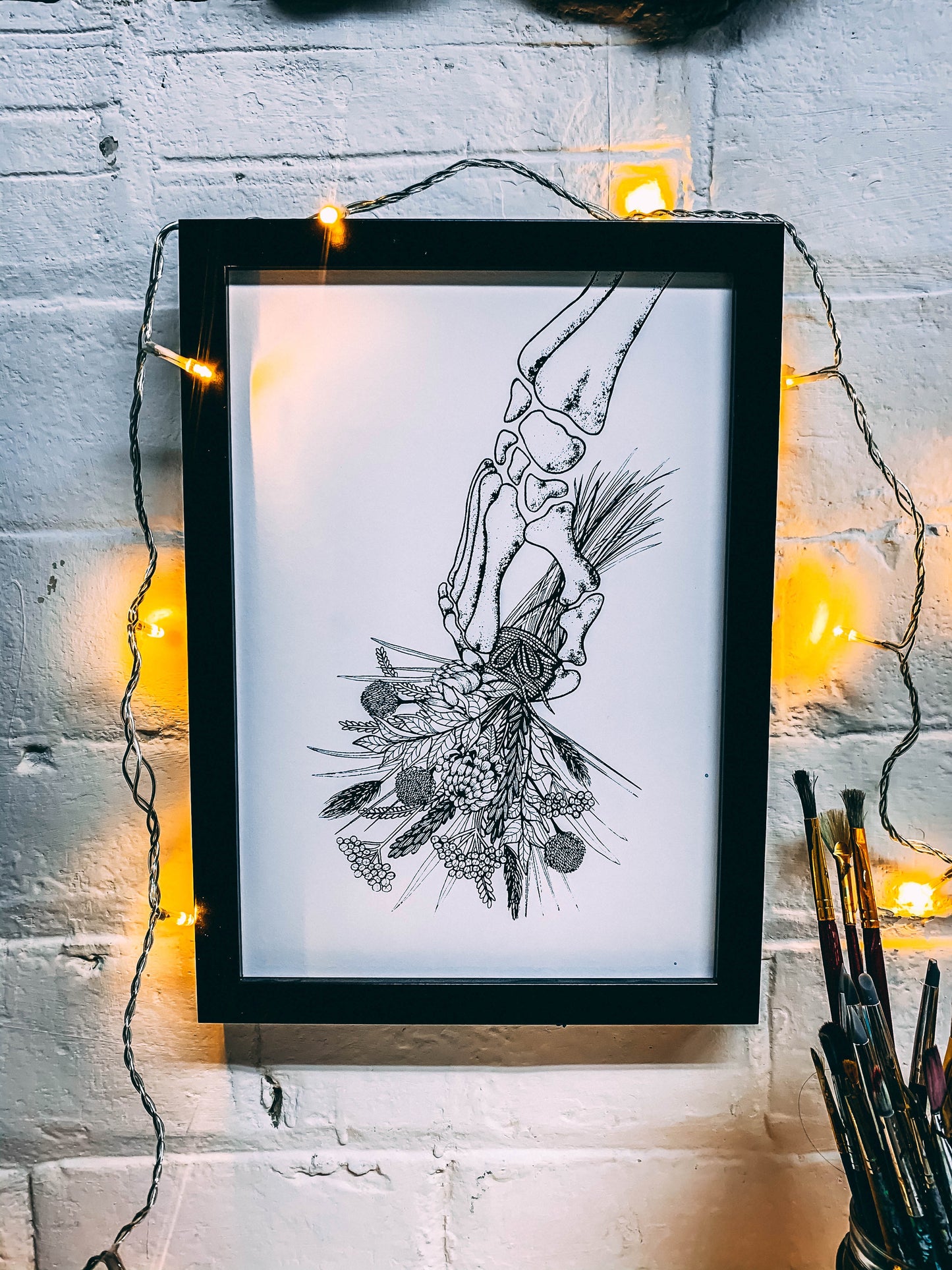 Skeleton With Flowers White - A4 Screen Print