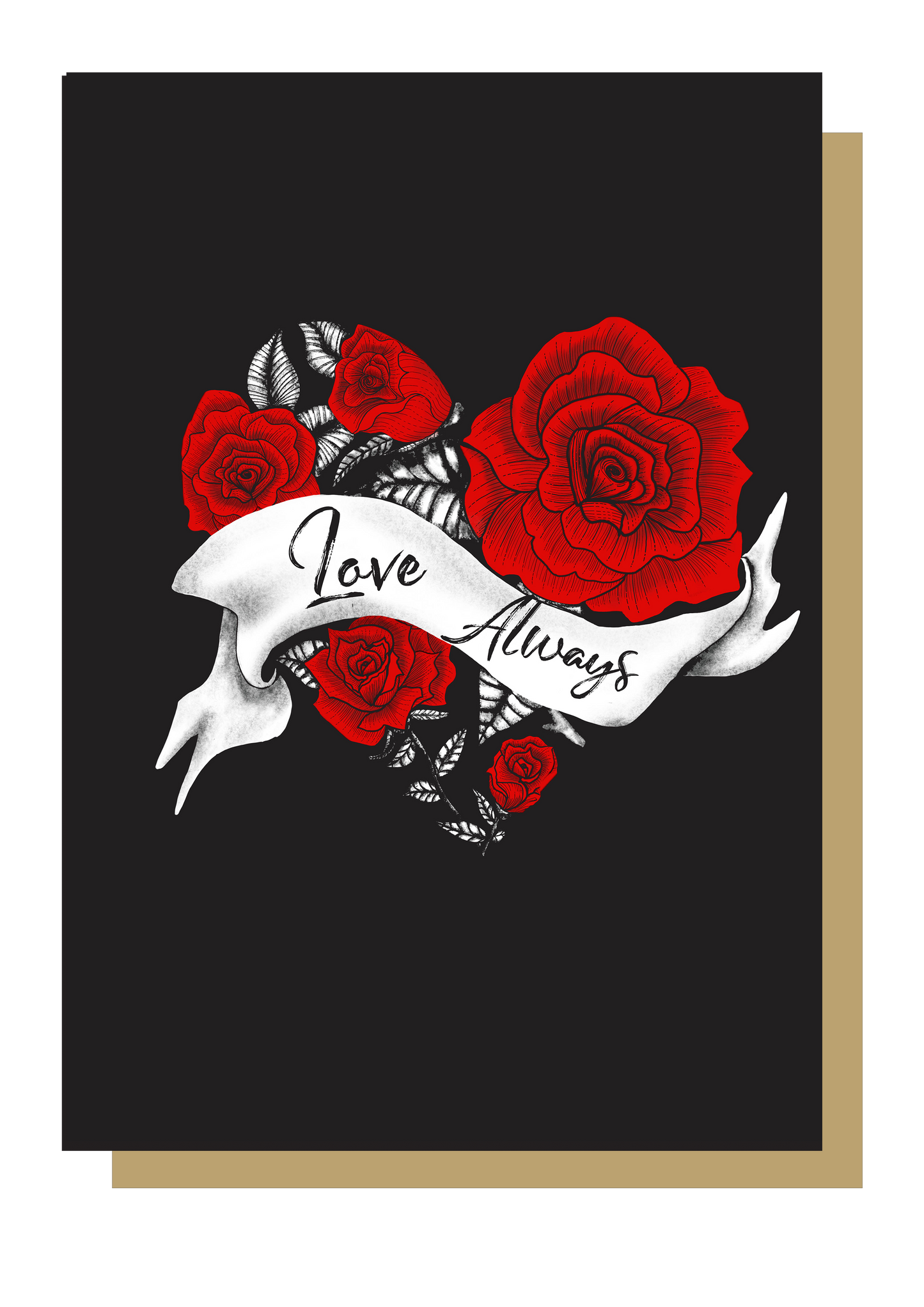 Love Always Heart and Roses Tattoo, Romantic Card