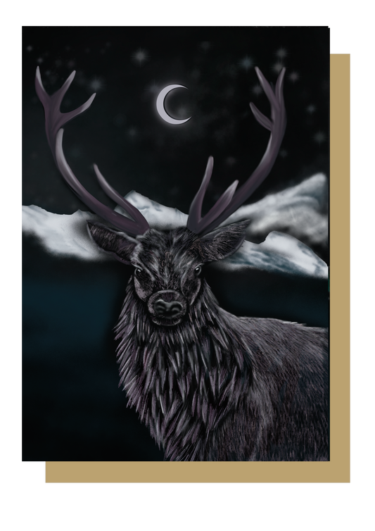 Purple mountain deer christmas card by wayward