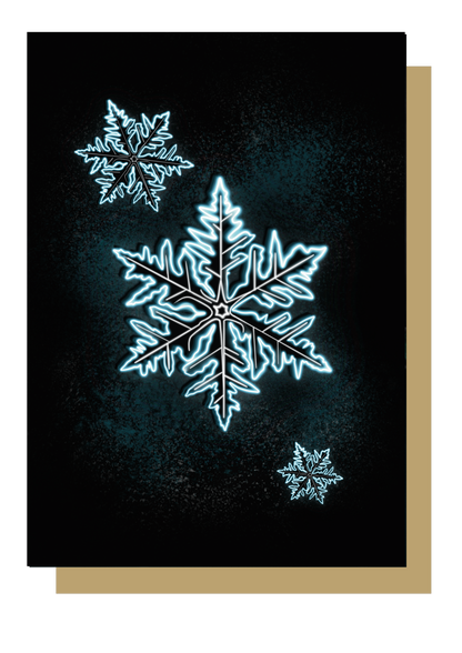 Blue neon snowflake on black background christmas card by Wayward 