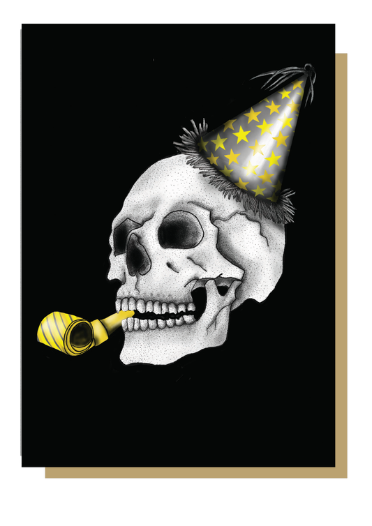 Large A5  - Party Hat Skull Gothic Birthday Card