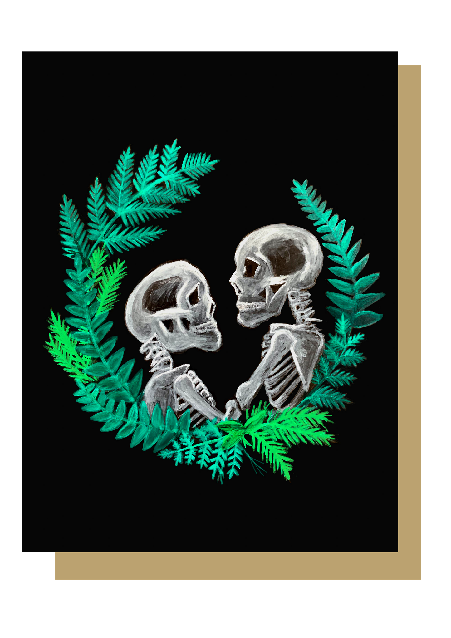 Skull Couple with Wreath Gothic Greetings Card 