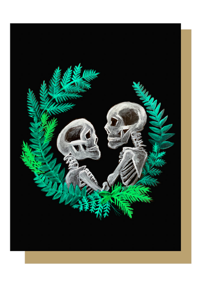 Skull Couple with Wreath Gothic Greetings Card 