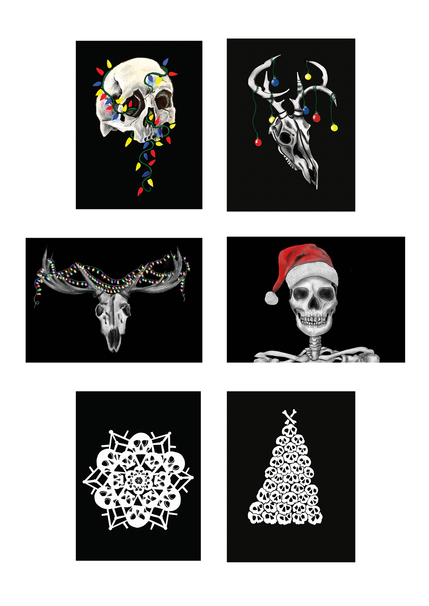 Set of 12 - Skull Gothic Christmas Cards