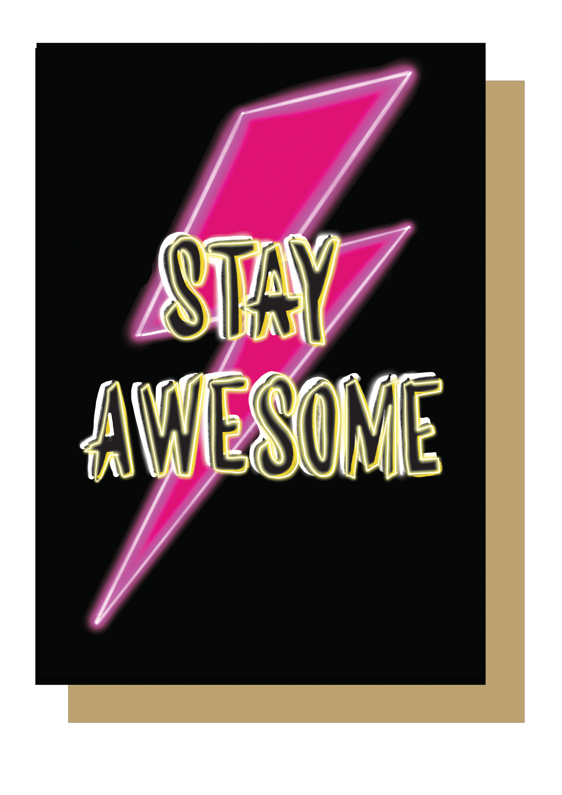 Stay Awesome Neon Greetings Card by Wayward