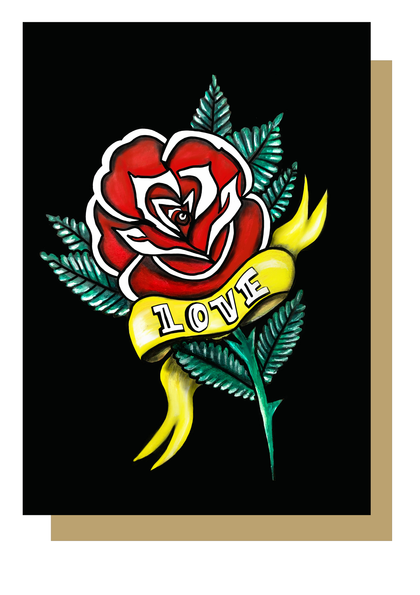 Tattoo Rose with Love Banner Greetings Card by Wayward