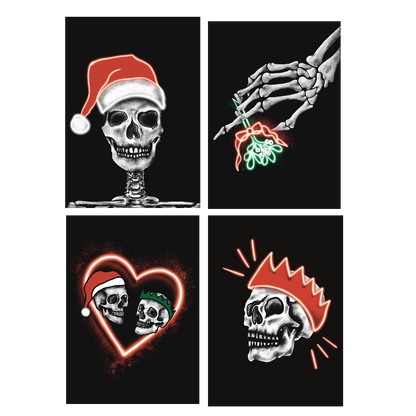 Set of 12 Neon Skull Christmas Cards