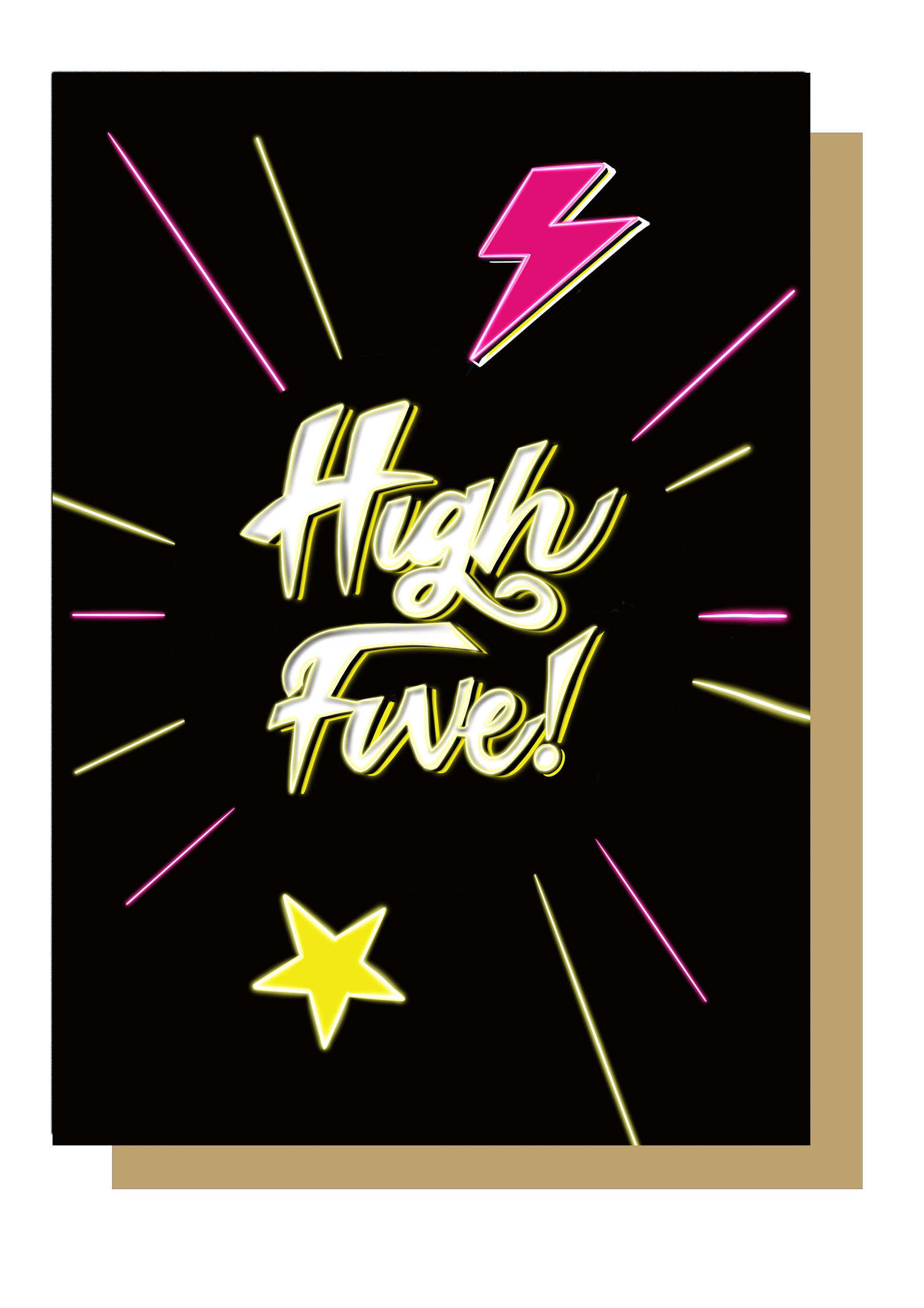 High Five Neon Greetings Card by Wayward